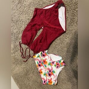 Floral and Red One-Piece Swimsuit